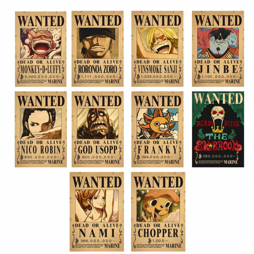 Lot de 10 Posters Wanted - Mugiwara